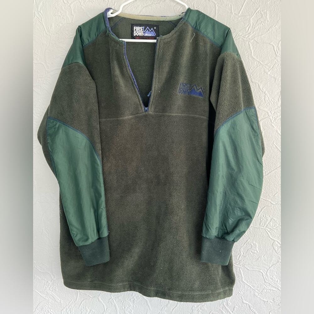 Vintage 90s First Down Exploration Green 1/4 Zip Winter Fleece Jacket Men Medium